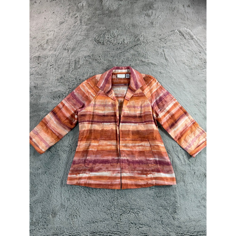 Chicos Linen Blend Striped Open Front Blazer Jacket Women Size S Orange Purple